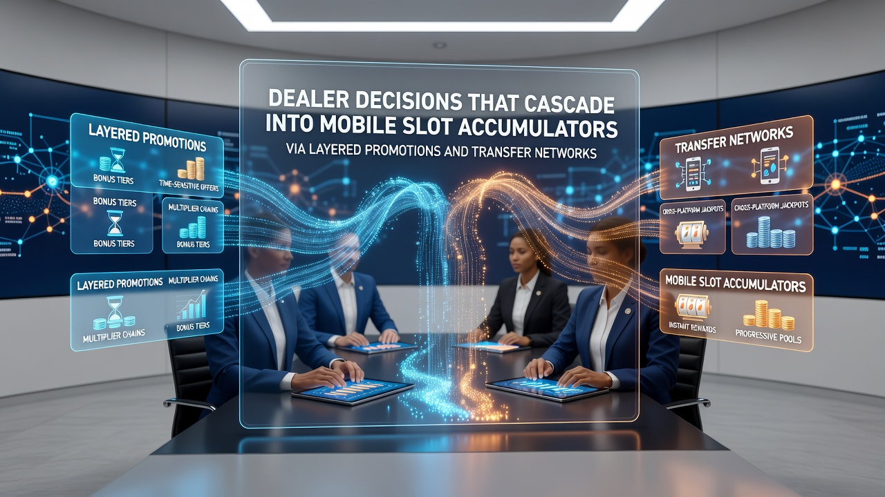 Mobile slot interface displaying accumulated credits from dealer-triggered promotions and layered transfer networks