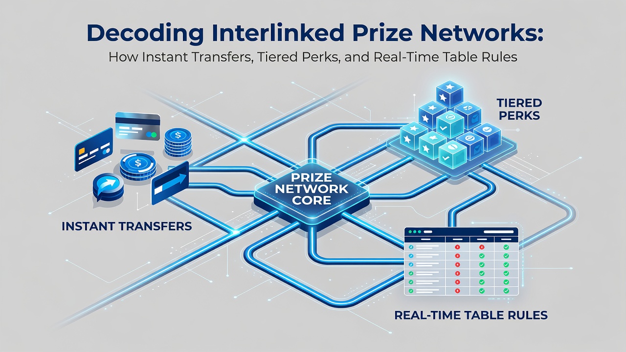 Illustration of tiered perk progression linked to live table rules and accumulator metrics on handheld screens