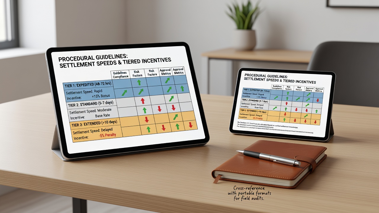 Mobile device displaying settlement speed metrics alongside tiered incentive structures in a portable gaming interface