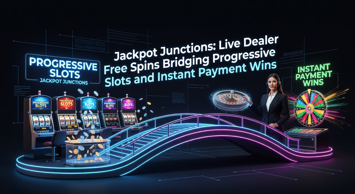 A live dealer at a vibrant casino table activates free spins on a progressive slot machine, with jackpot counters ticking upward in the background