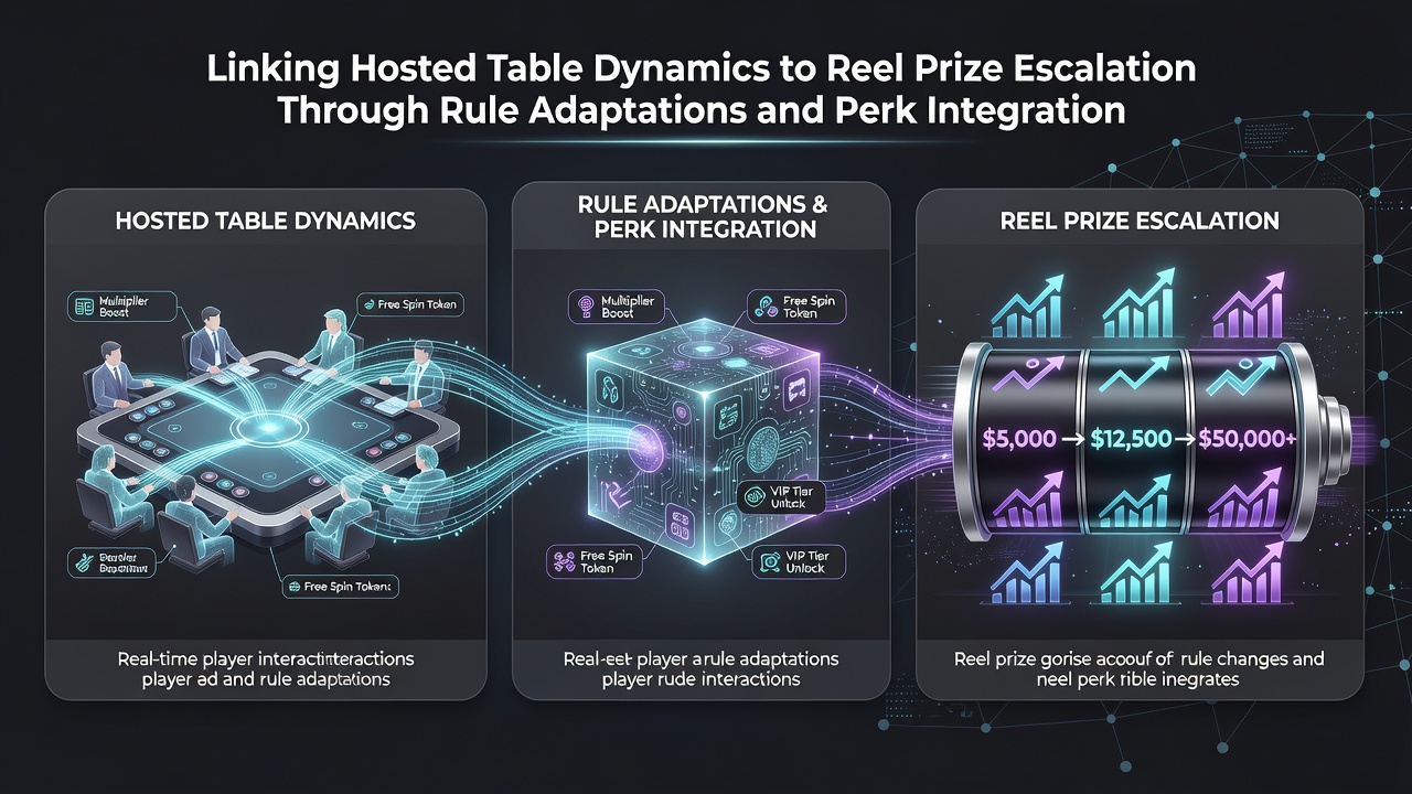 Diagram showing perk integration pathways linking live table dynamics to escalating reel prizes through rule adaptations