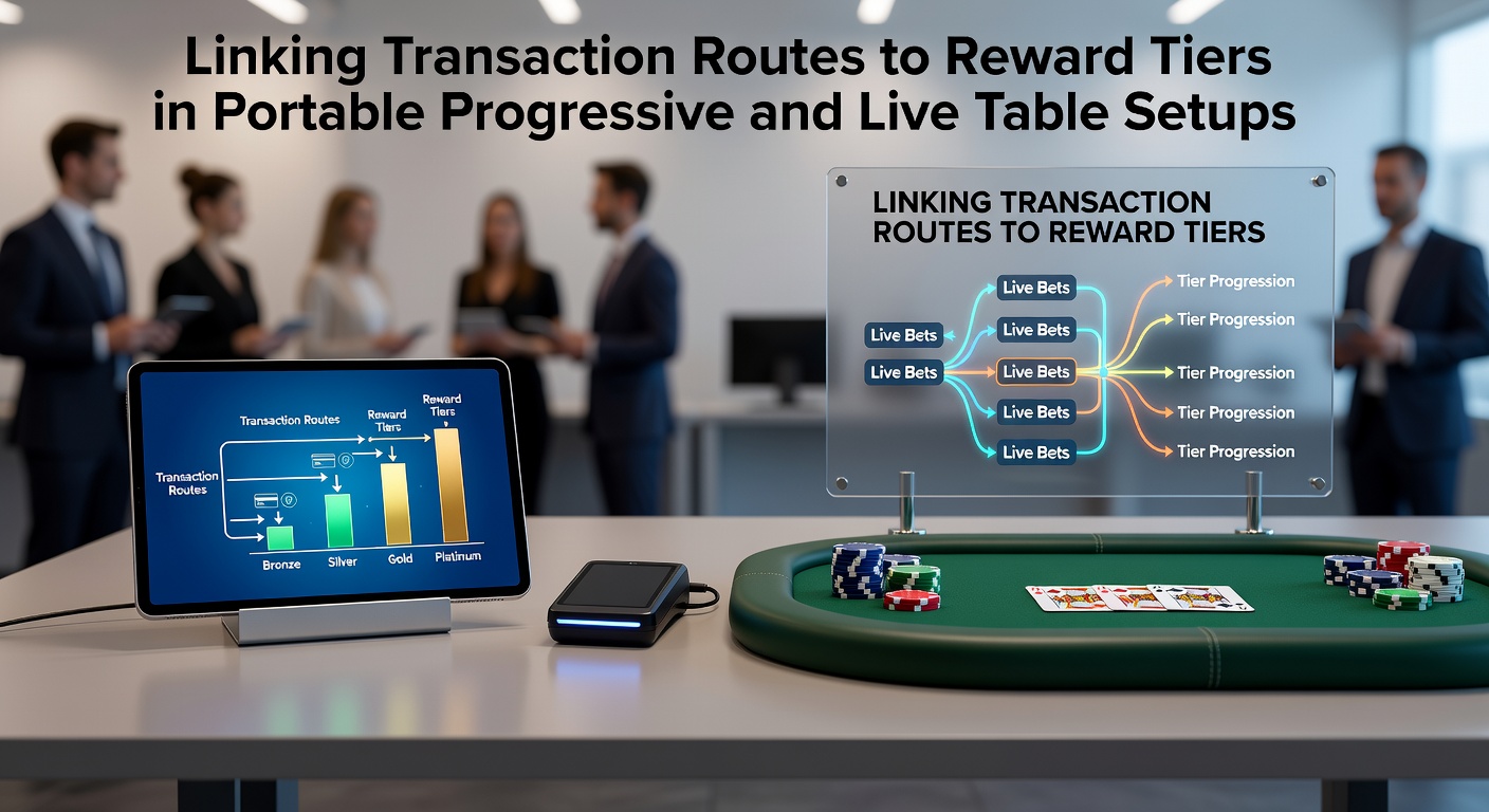 Mobile device showing transaction routes connected to reward tiers in progressive slot and live table interfaces