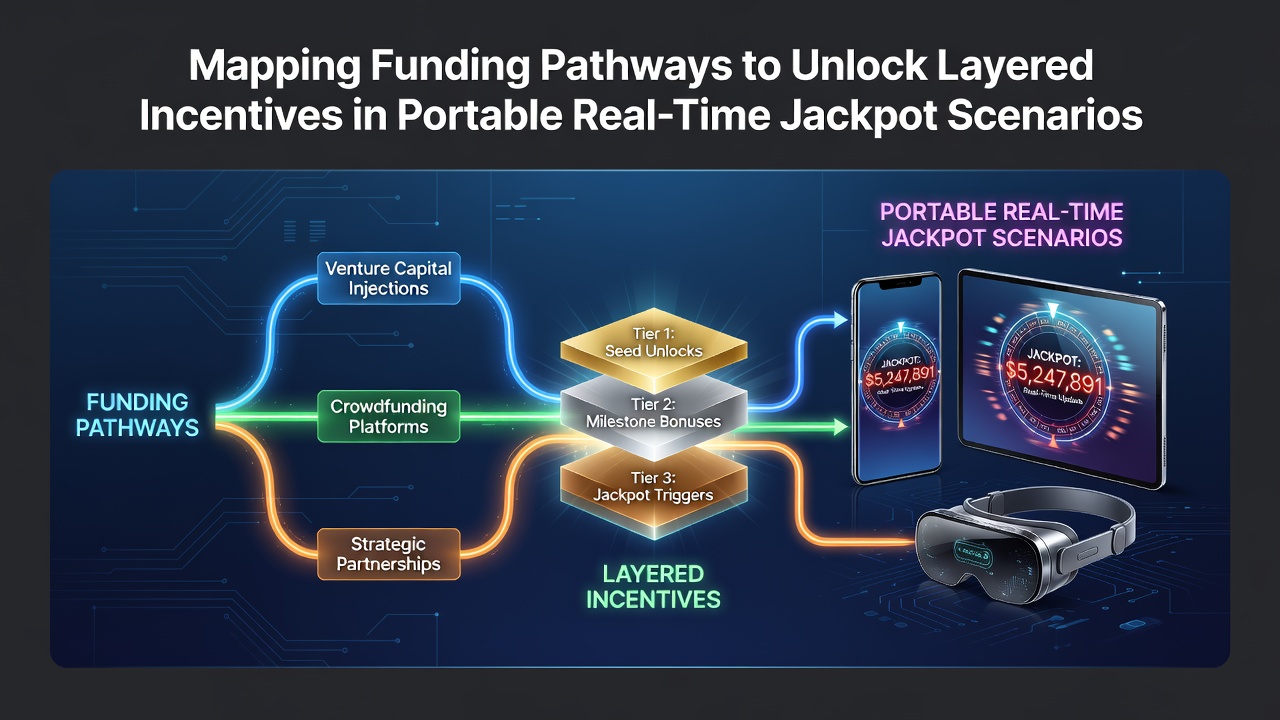 Diagram showing funding pathways connecting mobile payments to layered jackpot incentives on portable devices