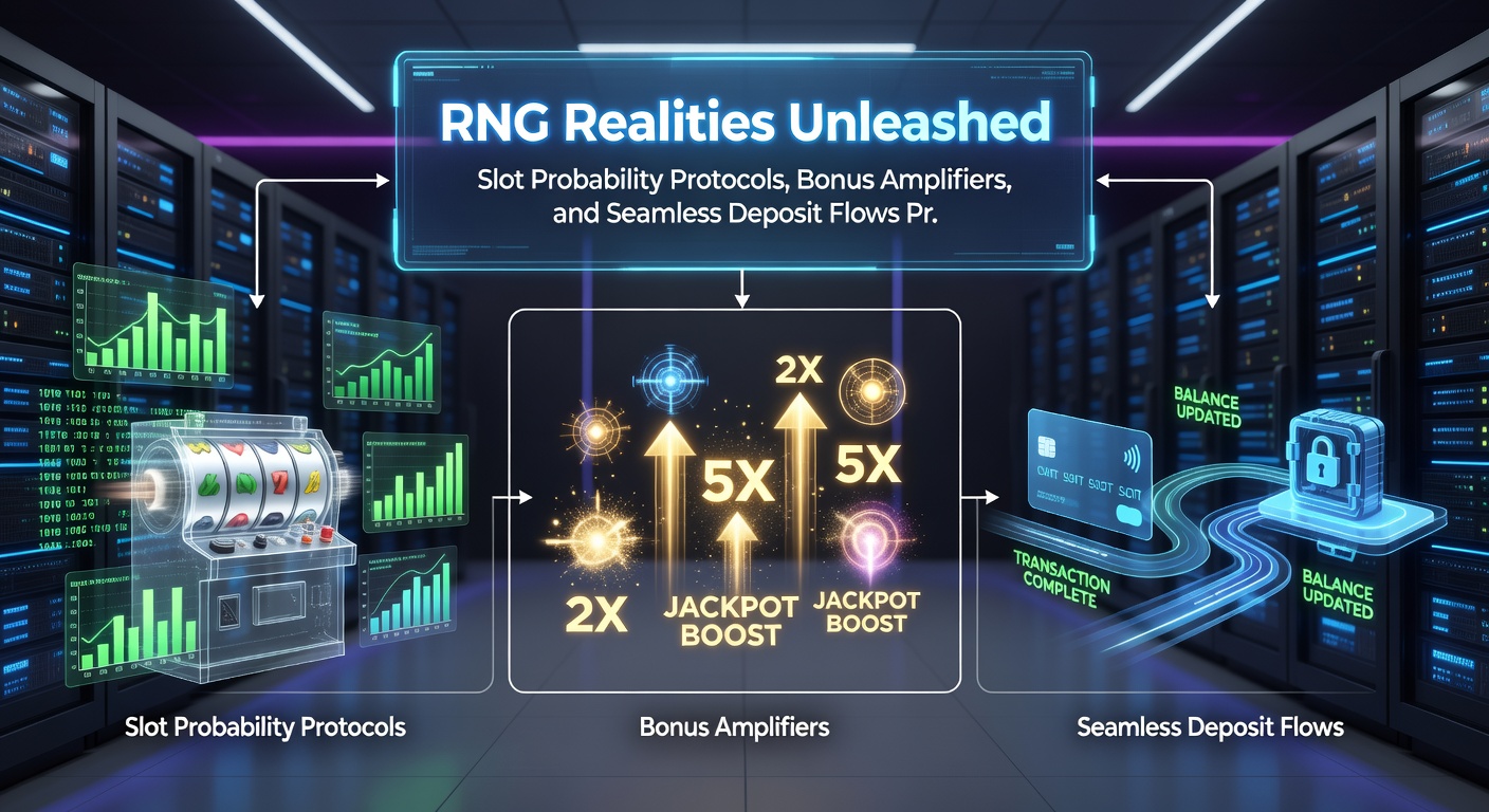 Dynamic graphic showing seamless deposit streams funneling into rising prize pool graphs next to RNG slot reels and live interactive blackjack table with bonus overlays