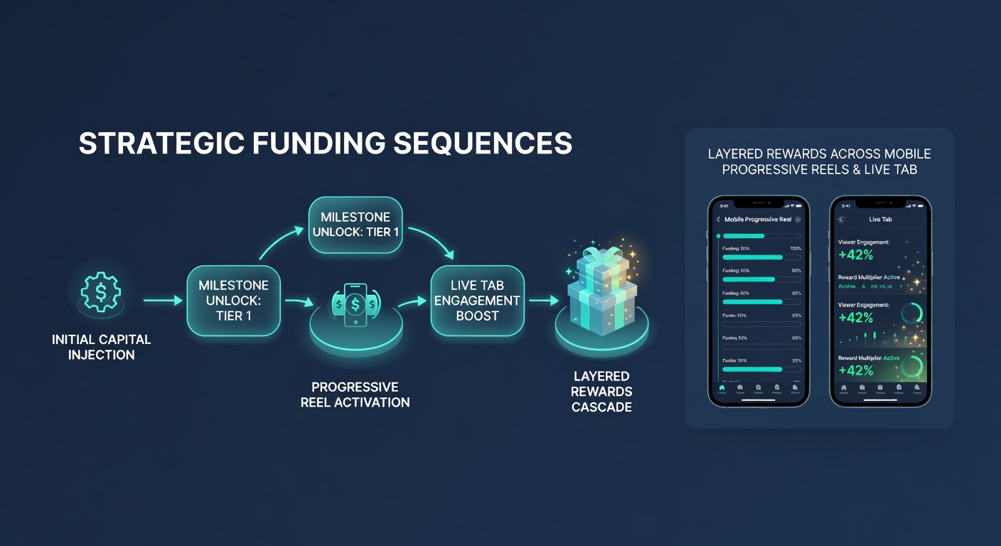 Diagram illustrating funding sequence steps linking mobile reels to live table rewards
